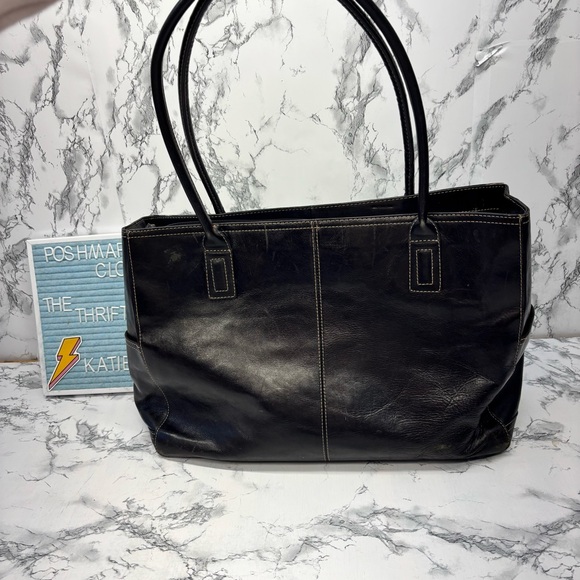 Fossil Black Leather Tote Computer Laptop Briefcase Bag with Top Handles Zipper - Picture 5 of 15